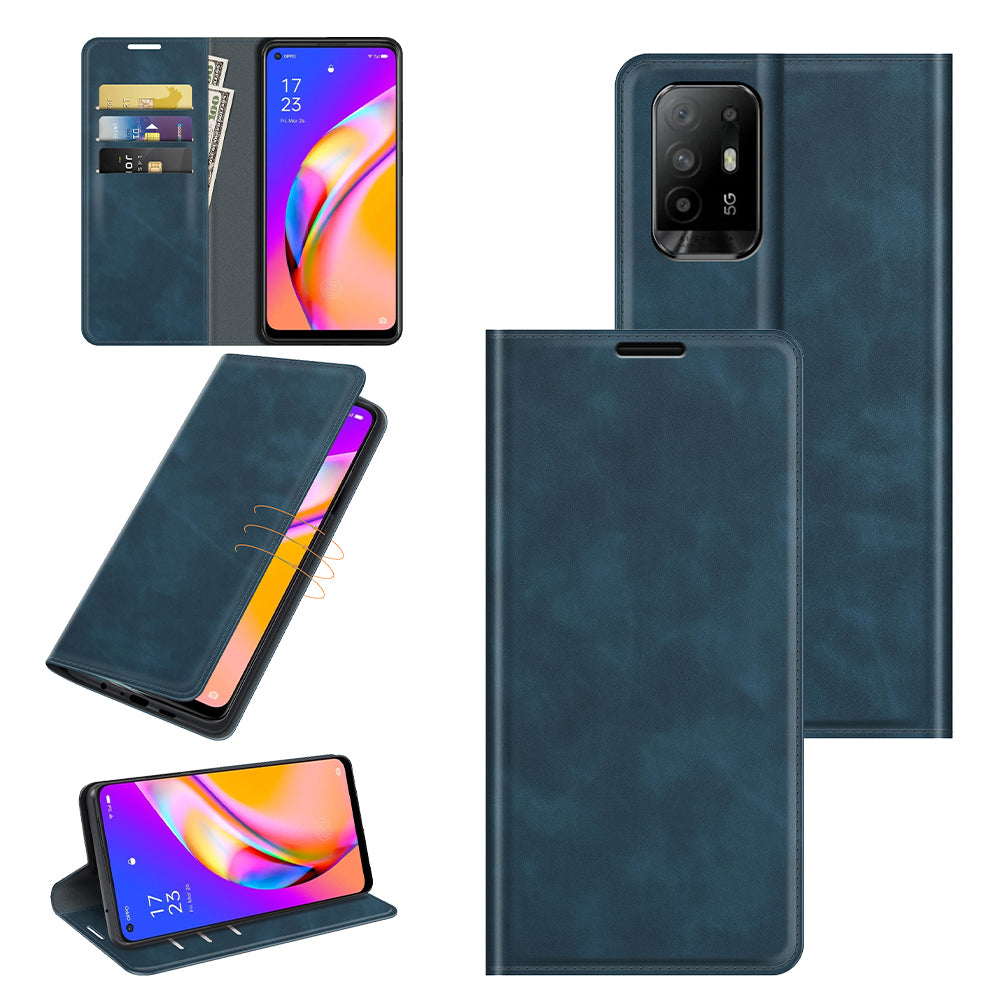 Skin-touch Leather Cover Auto-Absorbed Protective Case with Wallet Stand for Oppo A94 5G