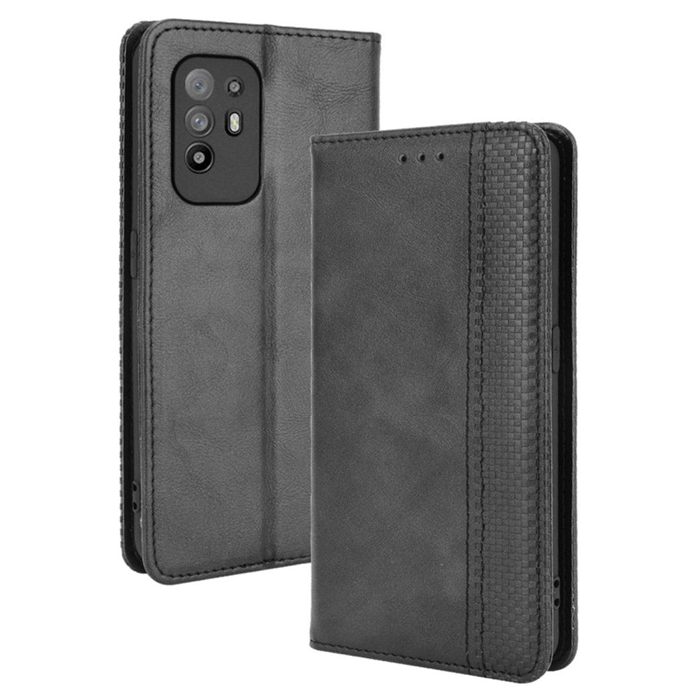 Vintage Style Magnetic Attraction Wallet Stand Phone Case Cover for Oppo A94 5G/Reno5 Z/F19 Pro+ 5G