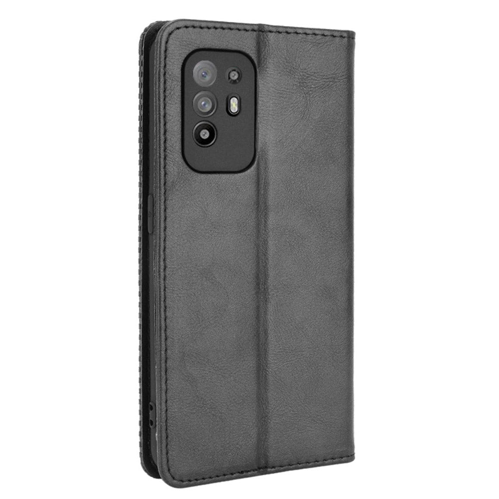 Vintage Style Magnetic Attraction Wallet Stand Phone Case Cover for Oppo A94 5G/Reno5 Z/F19 Pro+ 5G