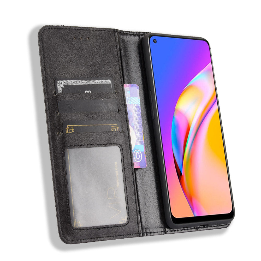 Vintage Style Magnetic Attraction Wallet Stand Phone Case Cover for Oppo A94 5G/Reno5 Z/F19 Pro+ 5G