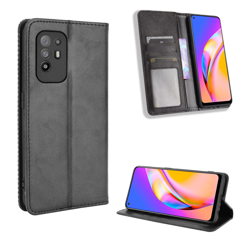 Vintage Style Magnetic Attraction Wallet Stand Phone Case Cover for Oppo A94 5G/Reno5 Z/F19 Pro+ 5G