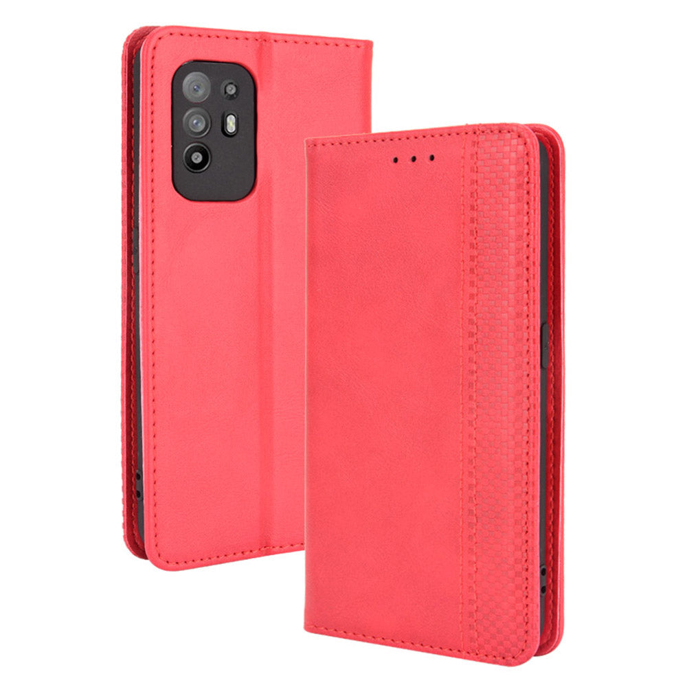 Vintage Style Magnetic Attraction Wallet Stand Phone Case Cover for Oppo A94 5G/Reno5 Z/F19 Pro+ 5G