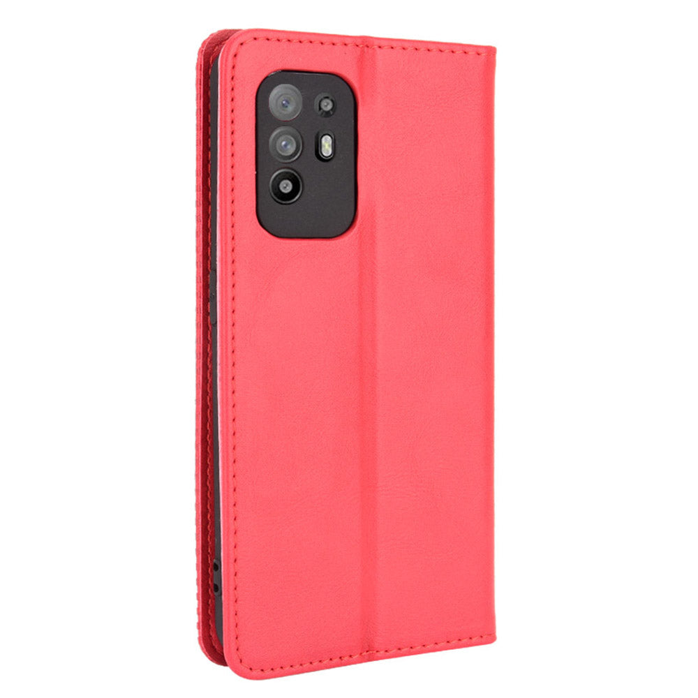 Vintage Style Magnetic Attraction Wallet Stand Phone Case Cover for Oppo A94 5G/Reno5 Z/F19 Pro+ 5G