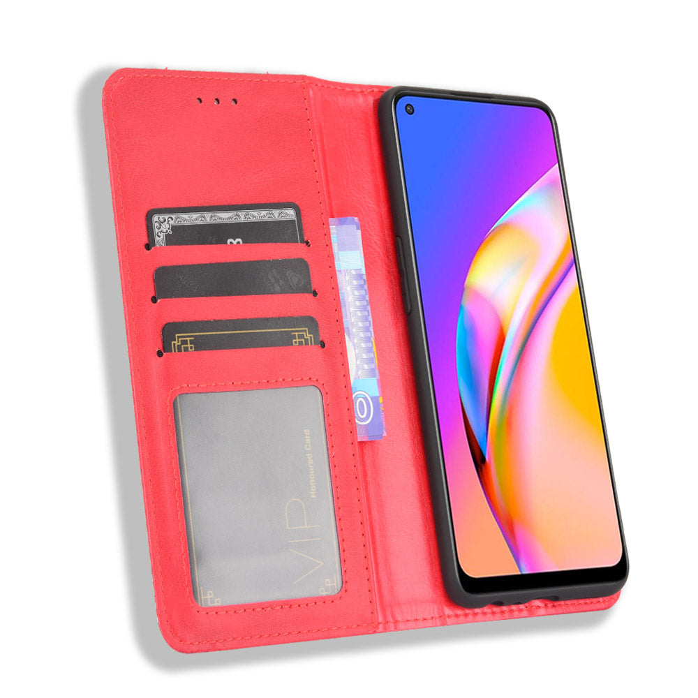 Vintage Style Magnetic Attraction Wallet Stand Phone Case Cover for Oppo A94 5G/Reno5 Z/F19 Pro+ 5G