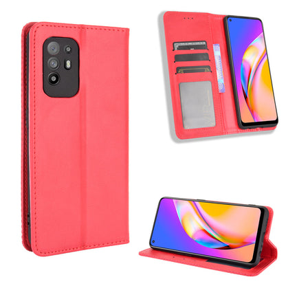 Vintage Style Magnetic Attraction Wallet Stand Phone Case Cover for Oppo A94 5G/Reno5 Z/F19 Pro+ 5G