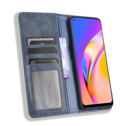 Vintage Style Magnetic Attraction Wallet Stand Phone Case Cover for Oppo A94 5G/Reno5 Z/F19 Pro+ 5G