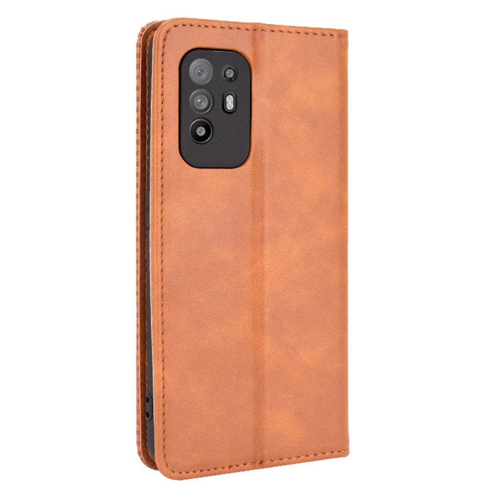 Vintage Style Magnetic Attraction Wallet Stand Phone Case Cover for Oppo A94 5G/Reno5 Z/F19 Pro+ 5G