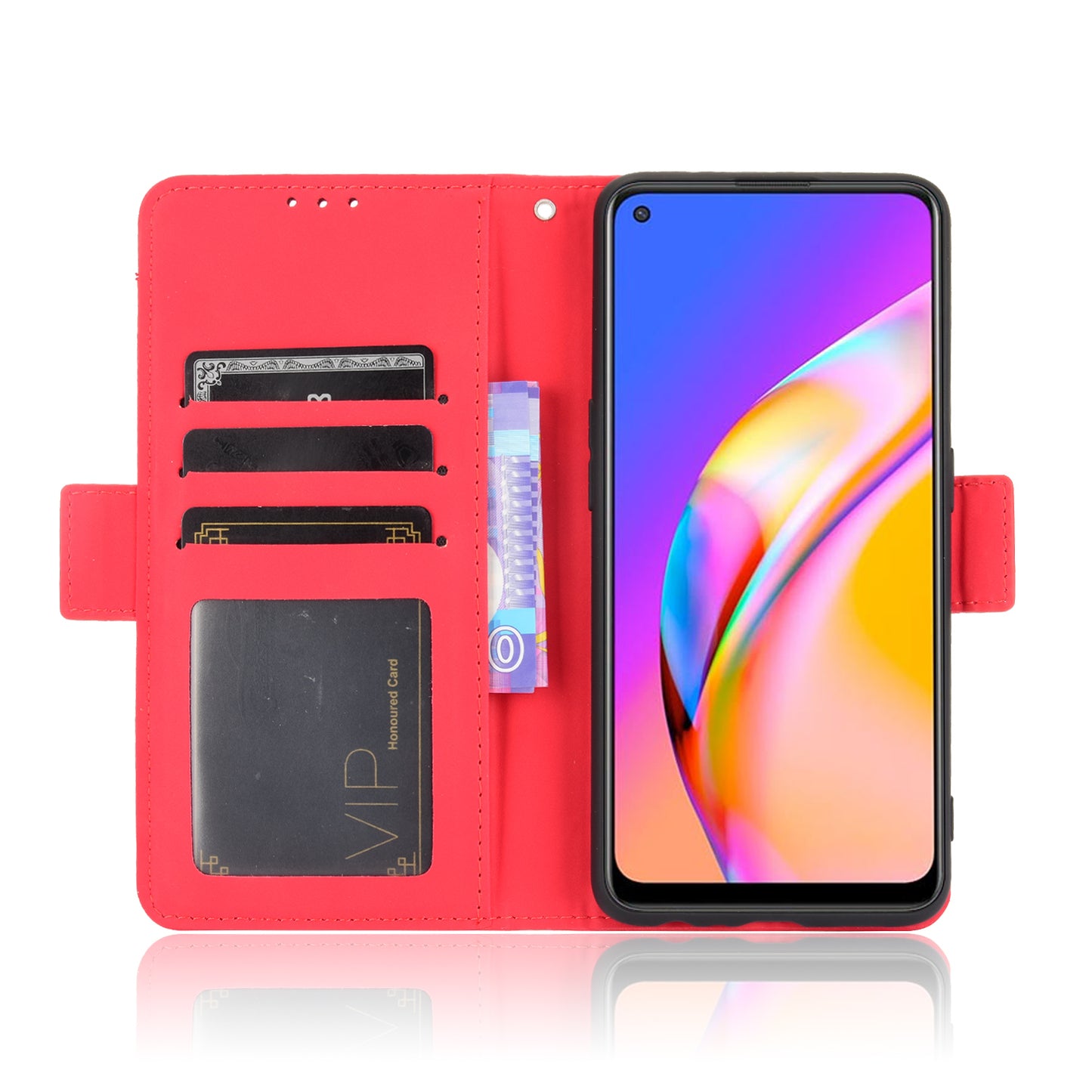 Leather Phone Wallet Design Stand Feature Protective Cover Case with Multiple Card Slots for Oppo A94 5G/Reno5 Z/F19 Pro+ 5G