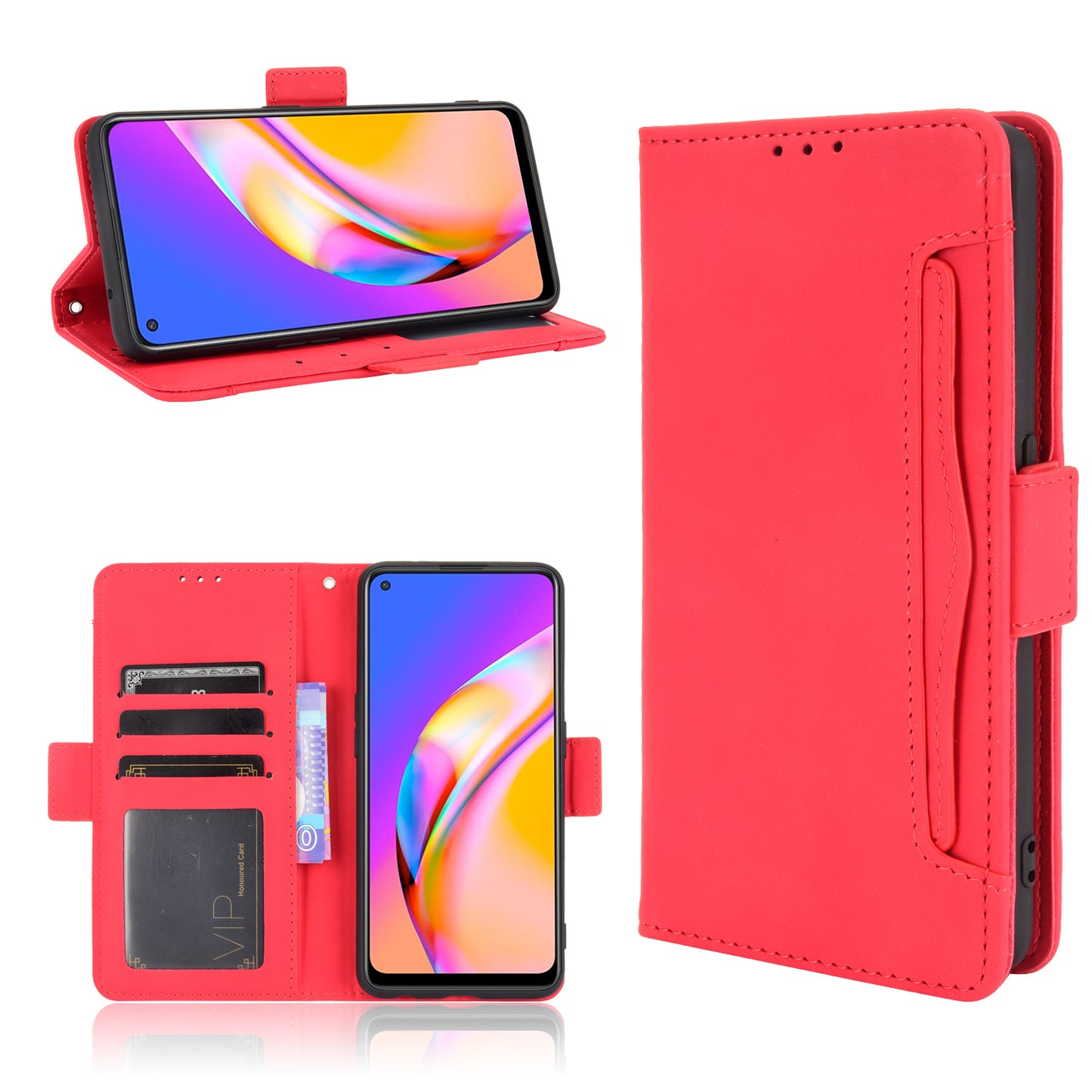 Leather Phone Wallet Design Stand Feature Protective Cover Case with Multiple Card Slots for Oppo A94 5G/Reno5 Z/F19 Pro+ 5G