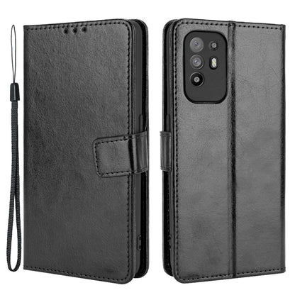 Wallet Stand Design Crazy Horse Skin Leather Shell with Strap for Oppo A94 5G/Reno5 Z/F19 Pro+ 5G