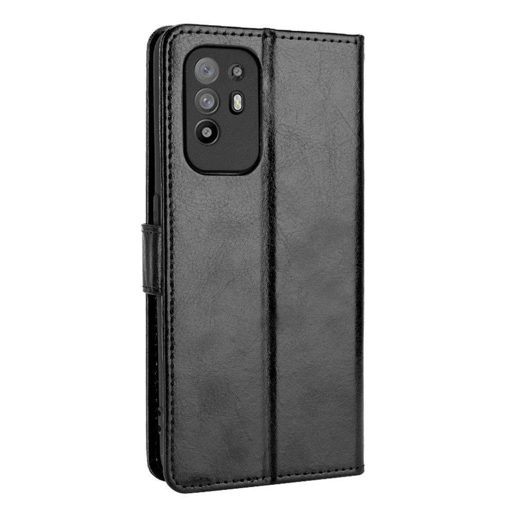 Wallet Stand Design Crazy Horse Skin Leather Shell with Strap for Oppo A94 5G/Reno5 Z/F19 Pro+ 5G