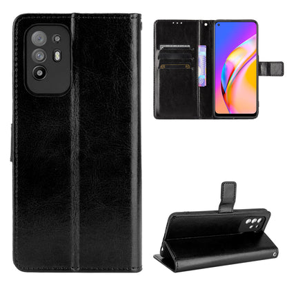 Wallet Stand Design Crazy Horse Skin Leather Shell with Strap for Oppo A94 5G/Reno5 Z/F19 Pro+ 5G