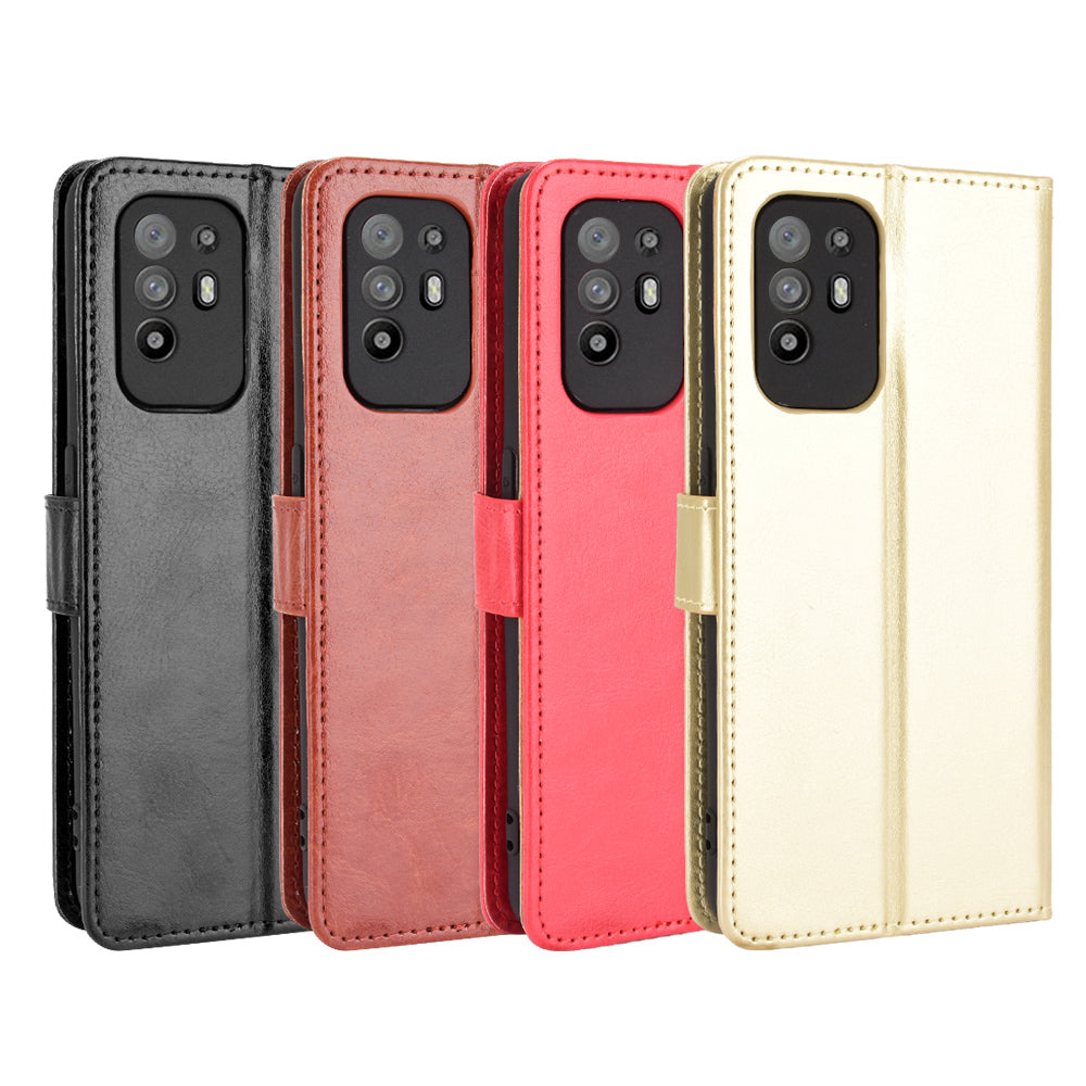 Wallet Stand Design Crazy Horse Skin Leather Shell with Strap for Oppo A94 5G/Reno5 Z/F19 Pro+ 5G