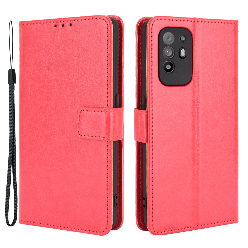 Wallet Stand Design Crazy Horse Skin Leather Shell with Strap for Oppo A94 5G/Reno5 Z/F19 Pro+ 5G