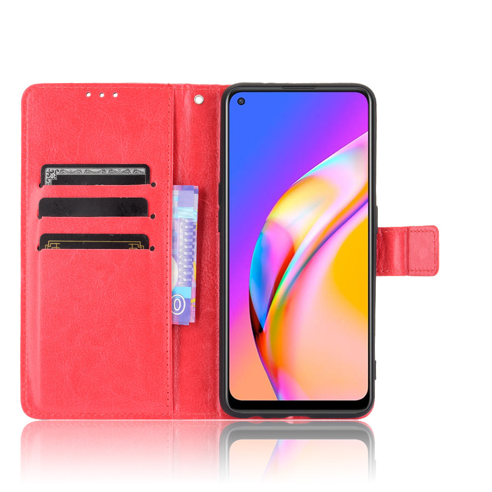 Wallet Stand Design Crazy Horse Skin Leather Shell with Strap for Oppo A94 5G/Reno5 Z/F19 Pro+ 5G