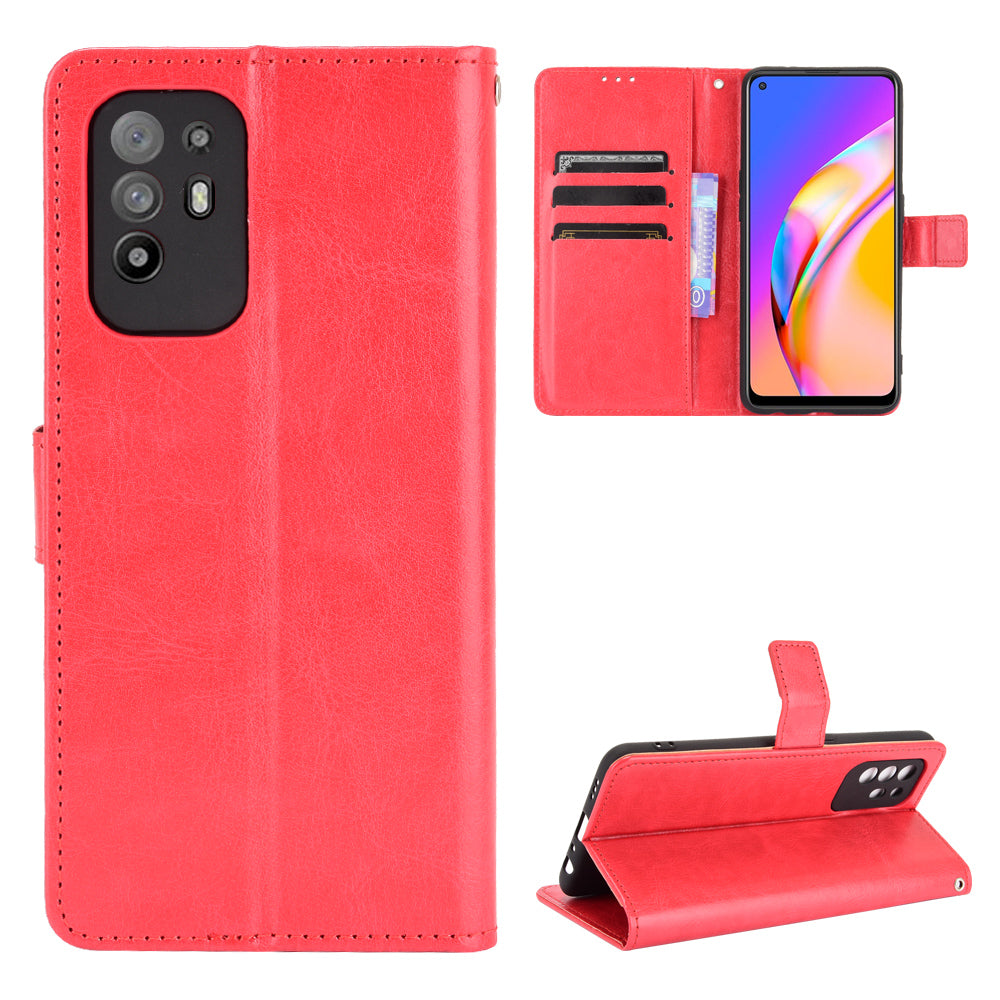 Wallet Stand Design Crazy Horse Skin Leather Shell with Strap for Oppo A94 5G/Reno5 Z/F19 Pro+ 5G