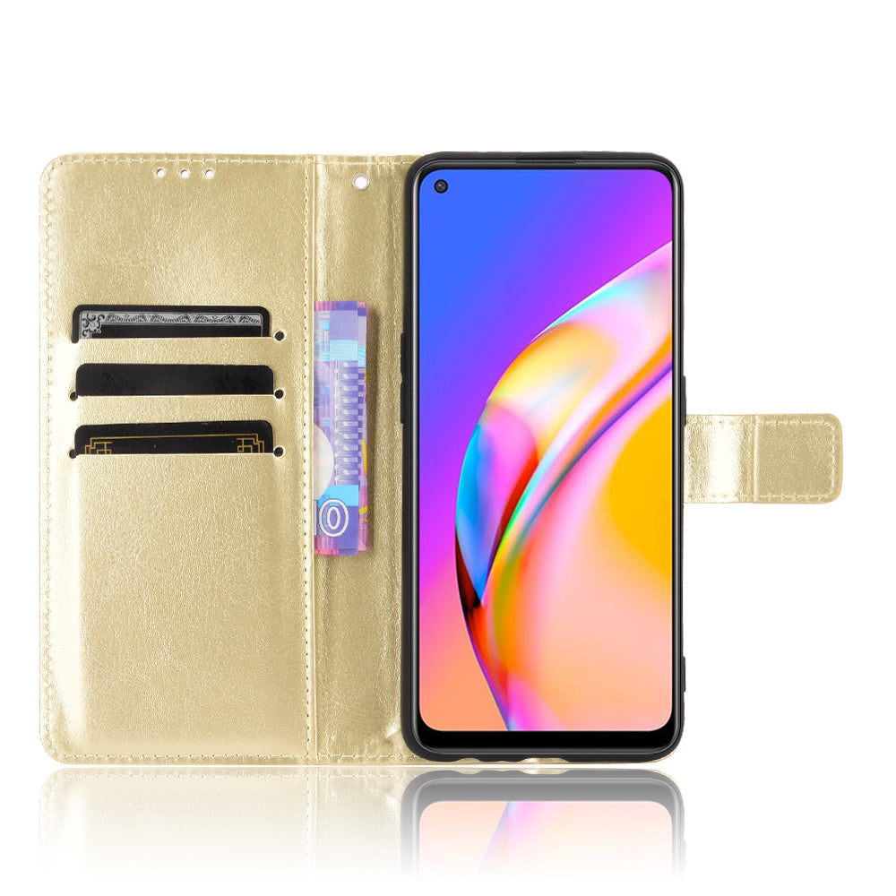 Wallet Stand Design Crazy Horse Skin Leather Shell with Strap for Oppo A94 5G/Reno5 Z/F19 Pro+ 5G