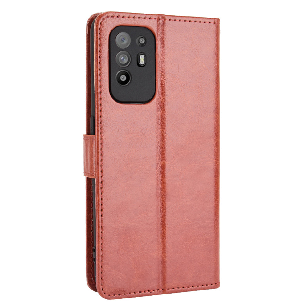 Wallet Stand Design Crazy Horse Skin Leather Shell with Strap for Oppo A94 5G/Reno5 Z/F19 Pro+ 5G