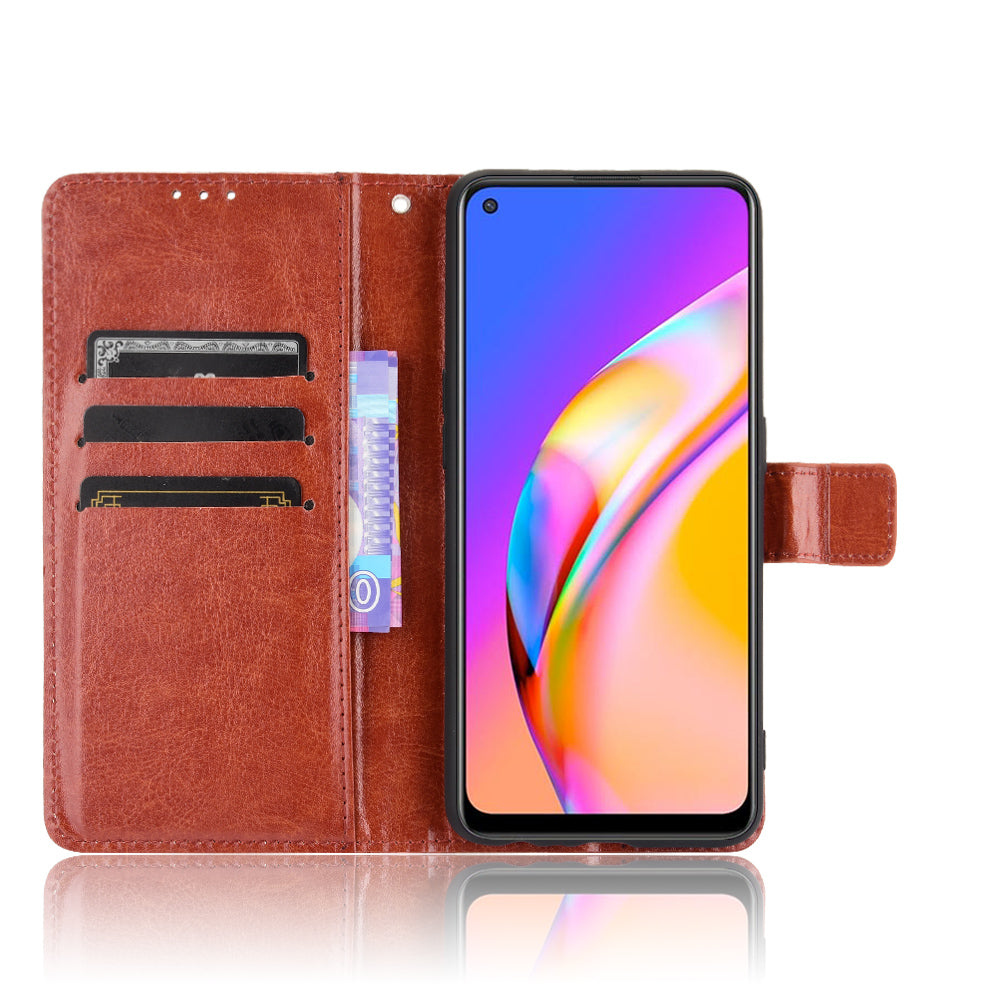 Wallet Stand Design Crazy Horse Skin Leather Shell with Strap for Oppo A94 5G/Reno5 Z/F19 Pro+ 5G