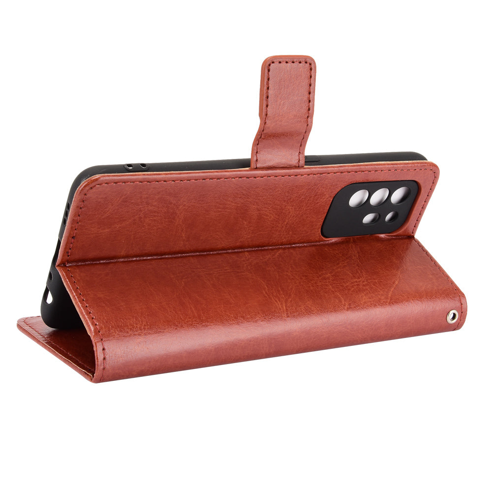 Wallet Stand Design Crazy Horse Skin Leather Shell with Strap for Oppo A94 5G/Reno5 Z/F19 Pro+ 5G