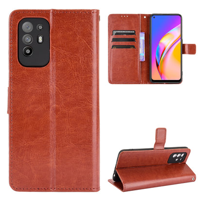 Wallet Stand Design Crazy Horse Skin Leather Shell with Strap for Oppo A94 5G/Reno5 Z/F19 Pro+ 5G