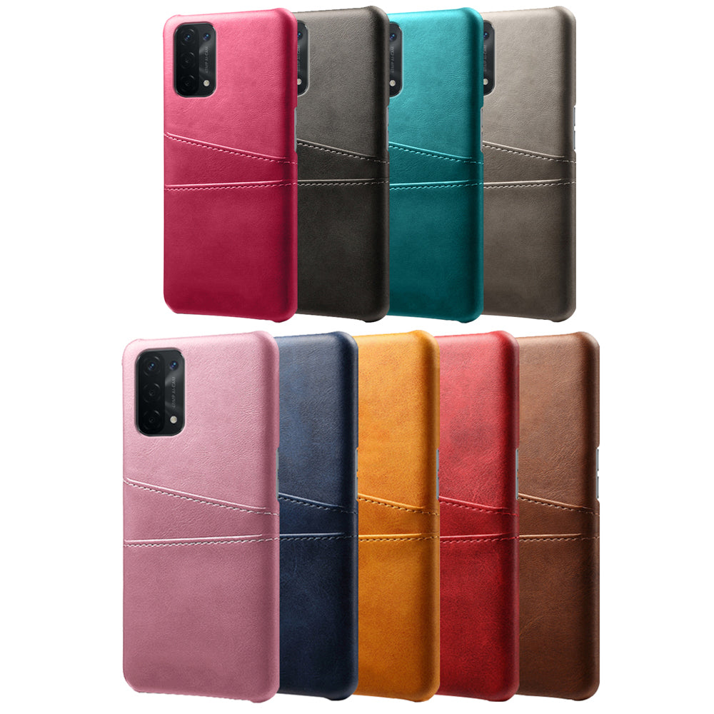 KSQ Double Card Slots PU Leather Coated PC Shell Cover Case for Oppo A74 5G / A54 5G / A93 5G