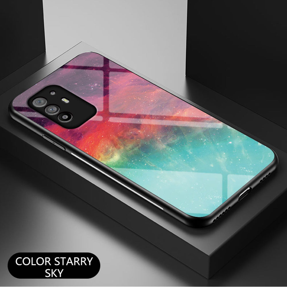 Starry Sky Pattern Anti-Scratch Tempered Glass Well-Protected Phone Hybrid Case Cover for Oppo A94 5G/Reno5 Z/F19 Pro+ 5G