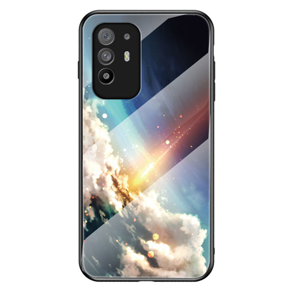 Starry Sky Pattern Anti-Scratch Tempered Glass Well-Protected Phone Hybrid Case Cover for Oppo A94 5G/Reno5 Z/F19 Pro+ 5G