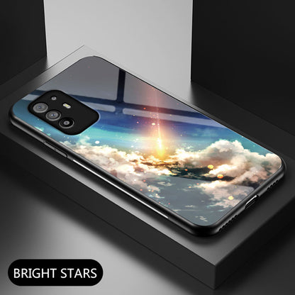 Starry Sky Pattern Anti-Scratch Tempered Glass Well-Protected Phone Hybrid Case Cover for Oppo A94 5G/Reno5 Z/F19 Pro+ 5G