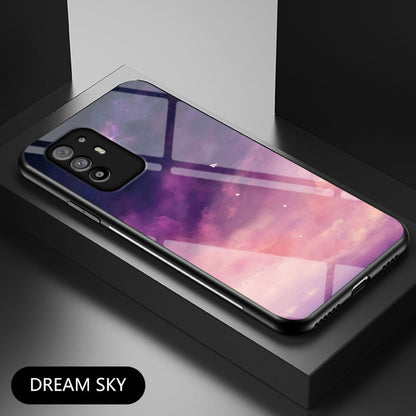 Starry Sky Pattern Anti-Scratch Tempered Glass Well-Protected Phone Hybrid Case Cover for Oppo A94 5G/Reno5 Z/F19 Pro+ 5G