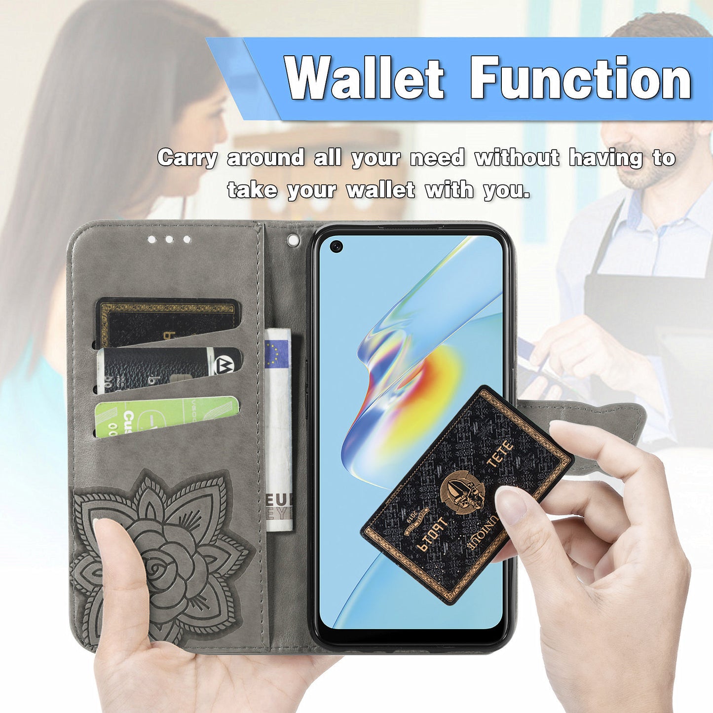 Full Protection Big Butterfly Imprinting Leather Wallet Stand Design Phone Shell for Oppo A54 4G