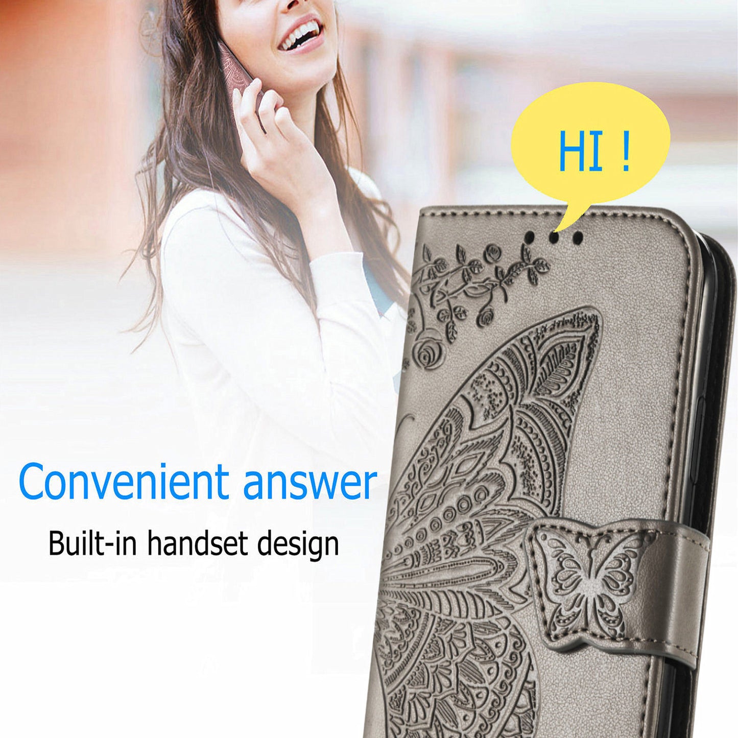 Full Protection Big Butterfly Imprinting Leather Wallet Stand Design Phone Shell for Oppo A54 4G