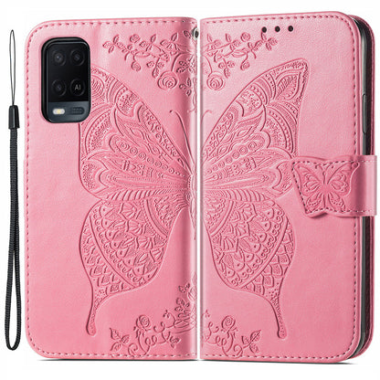 Full Protection Big Butterfly Imprinting Leather Wallet Stand Design Phone Shell for Oppo A54 4G