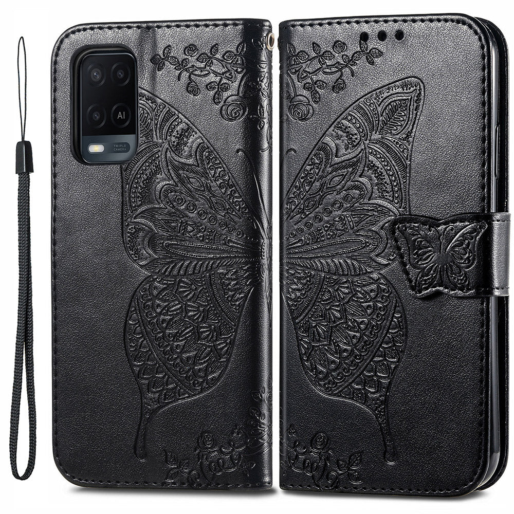 Full Protection Big Butterfly Imprinting Leather Wallet Stand Design Phone Shell for Oppo A54 4G