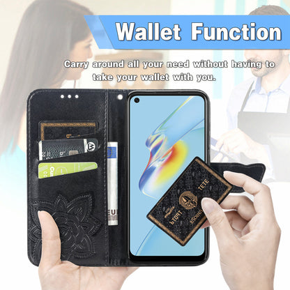 Full Protection Big Butterfly Imprinting Leather Wallet Stand Design Phone Shell for Oppo A54 4G