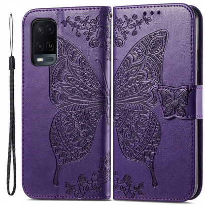 Full Protection Big Butterfly Imprinting Leather Wallet Stand Design Phone Shell for Oppo A54 4G