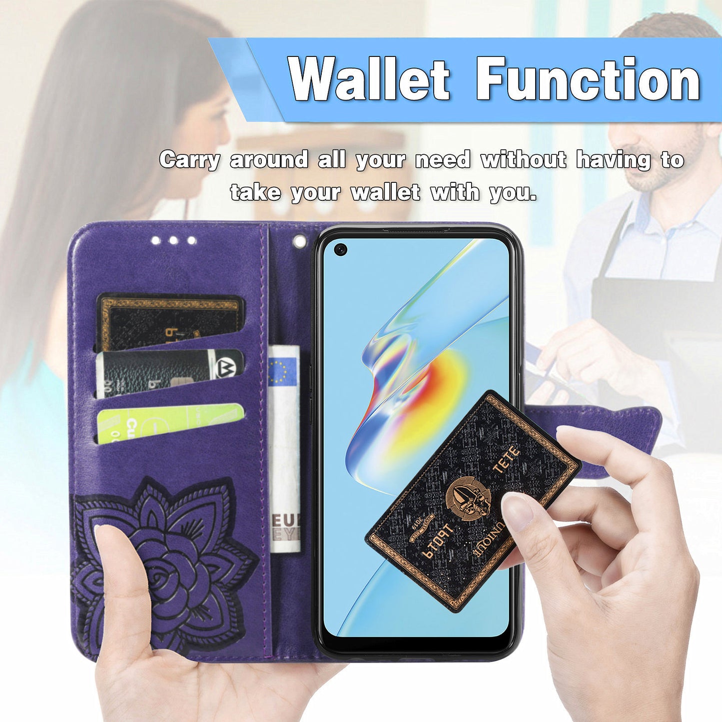 Full Protection Big Butterfly Imprinting Leather Wallet Stand Design Phone Shell for Oppo A54 4G