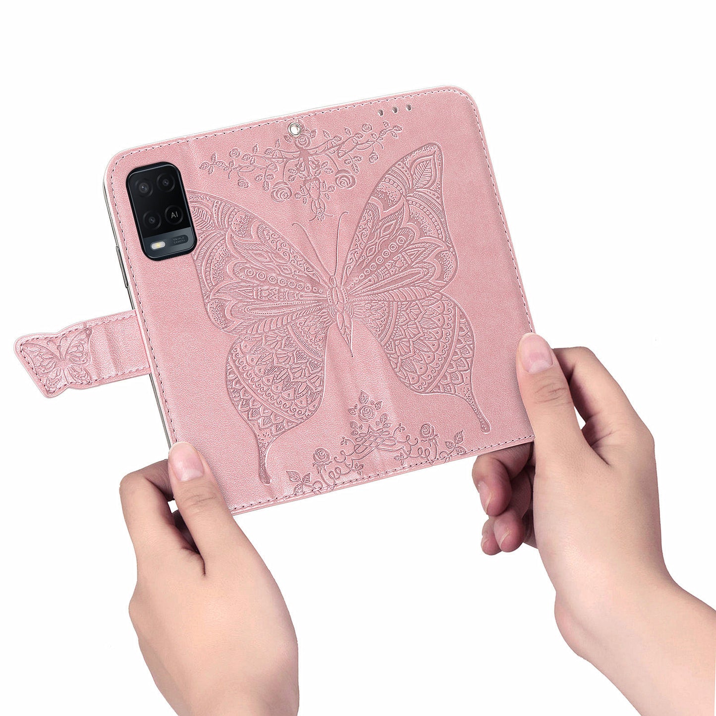 Full Protection Big Butterfly Imprinting Leather Wallet Stand Design Phone Shell for Oppo A54 4G