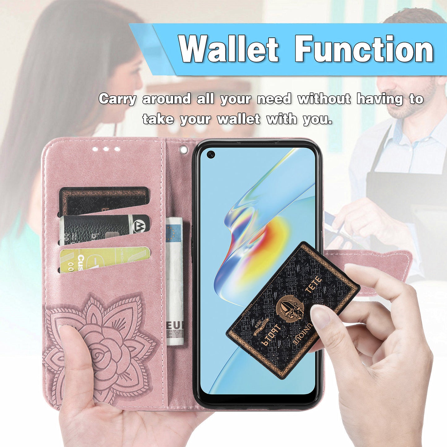 Full Protection Big Butterfly Imprinting Leather Wallet Stand Design Phone Shell for Oppo A54 4G