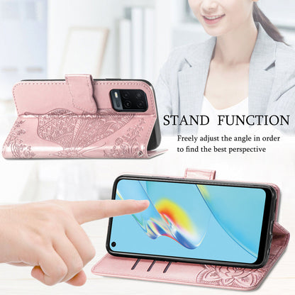 Full Protection Big Butterfly Imprinting Leather Wallet Stand Design Phone Shell for Oppo A54 4G