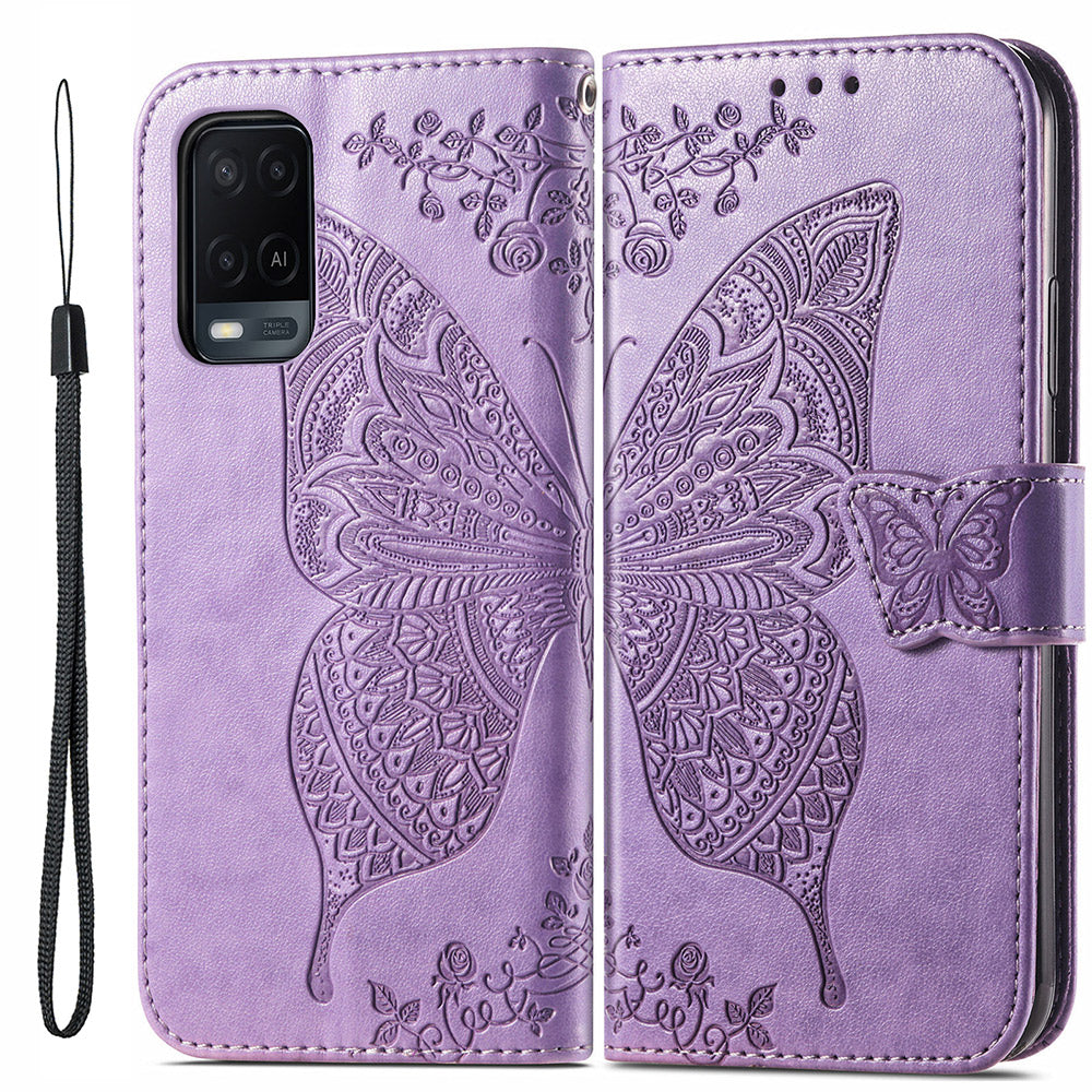 Full Protection Big Butterfly Imprinting Leather Wallet Stand Design Phone Shell for Oppo A54 4G