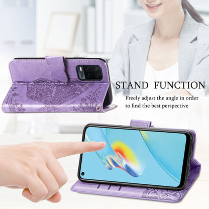 Full Protection Big Butterfly Imprinting Leather Wallet Stand Design Phone Shell for Oppo A54 4G