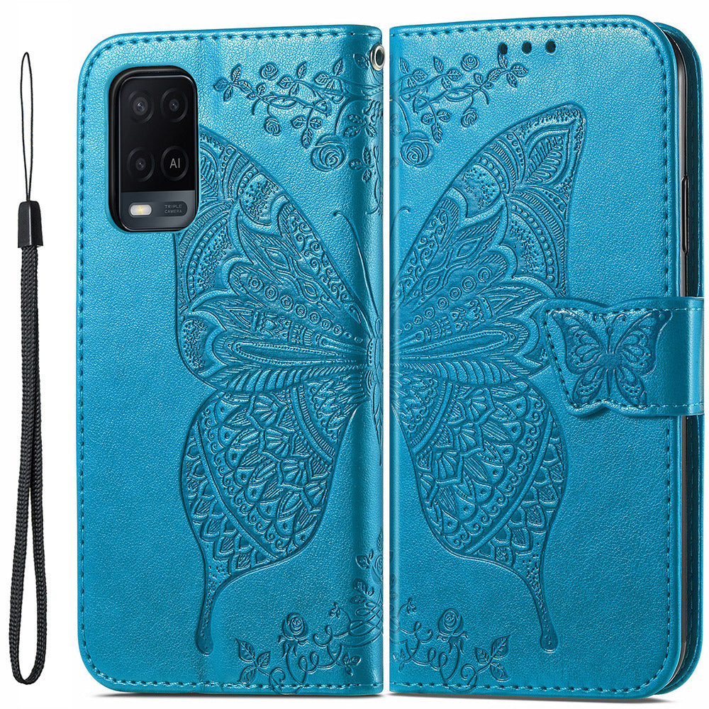 Full Protection Big Butterfly Imprinting Leather Wallet Stand Design Phone Shell for Oppo A54 4G