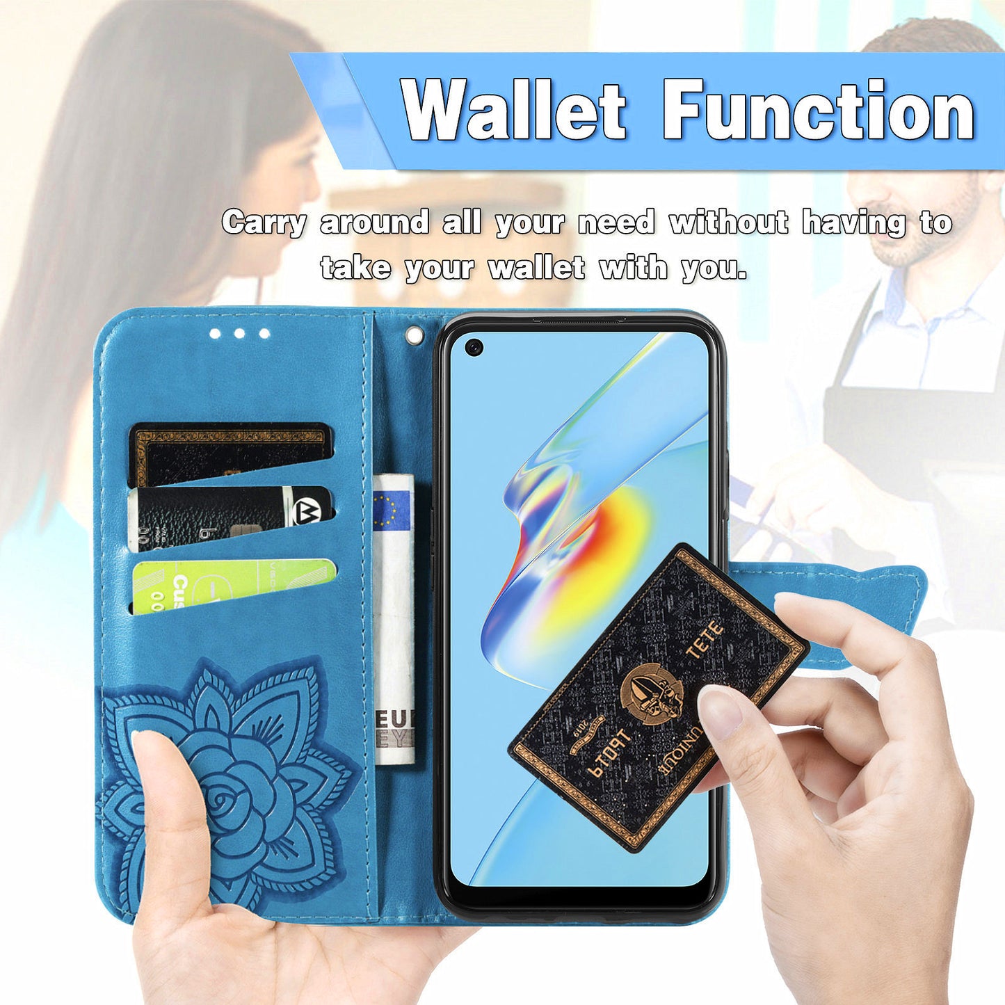 Full Protection Big Butterfly Imprinting Leather Wallet Stand Design Phone Shell for Oppo A54 4G