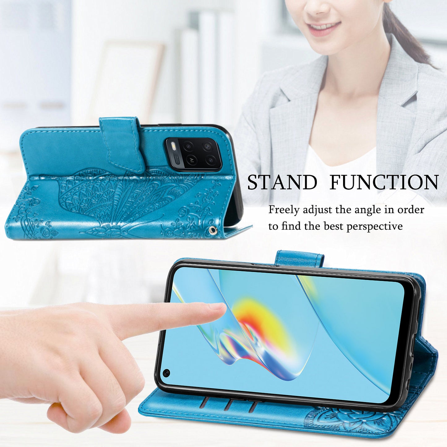 Full Protection Big Butterfly Imprinting Leather Wallet Stand Design Phone Shell for Oppo A54 4G