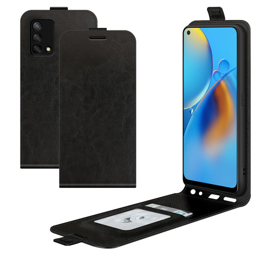 Crazy Horse Texture Card Holder Design Vertical Flip Leather Case for Oppo F19/A74 4G