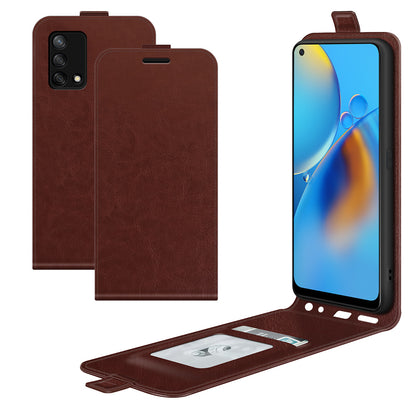 Crazy Horse Texture Card Holder Design Vertical Flip Leather Case for Oppo F19/A74 4G