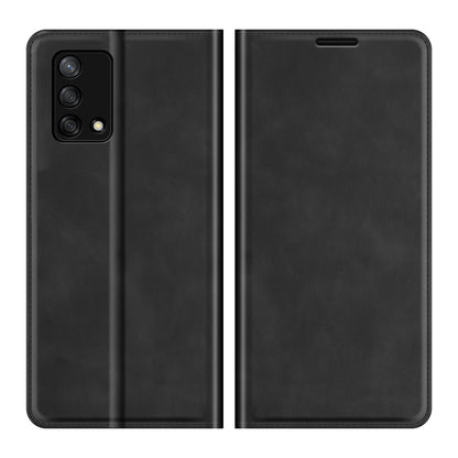 Skin-touch Leather Protective Cover Auto-Absorbed Case with Wallet Stand for Oppo F19/A74 4G