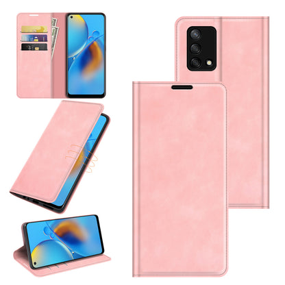 Skin-touch Leather Protective Cover Auto-Absorbed Case with Wallet Stand for Oppo F19/A74 4G