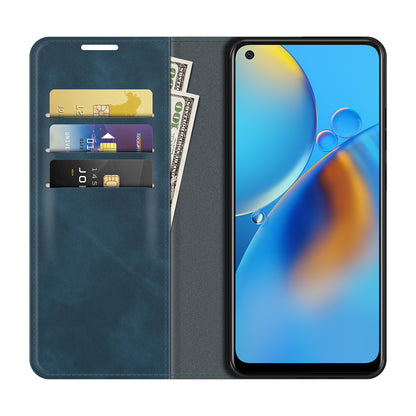 Skin-touch Leather Protective Cover Auto-Absorbed Case with Wallet Stand for Oppo F19/A74 4G